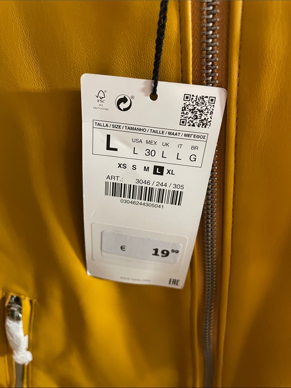 Zara Bright Yellow Faux Leather Jacket with Front Zip - Picture 6 of 6